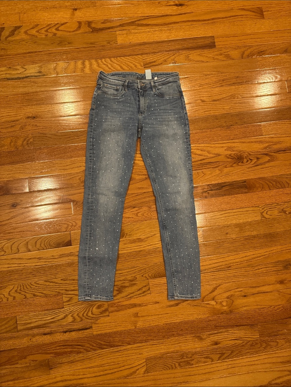 H&M Light Wash Skinny Jeans with Silver Stud Embellishments